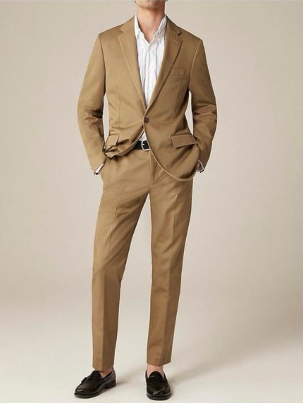 J CREW Ludlow Irish Linen Camel Tan Suit 38R Pants 33 x 27.5 with a 2-Inch Hem